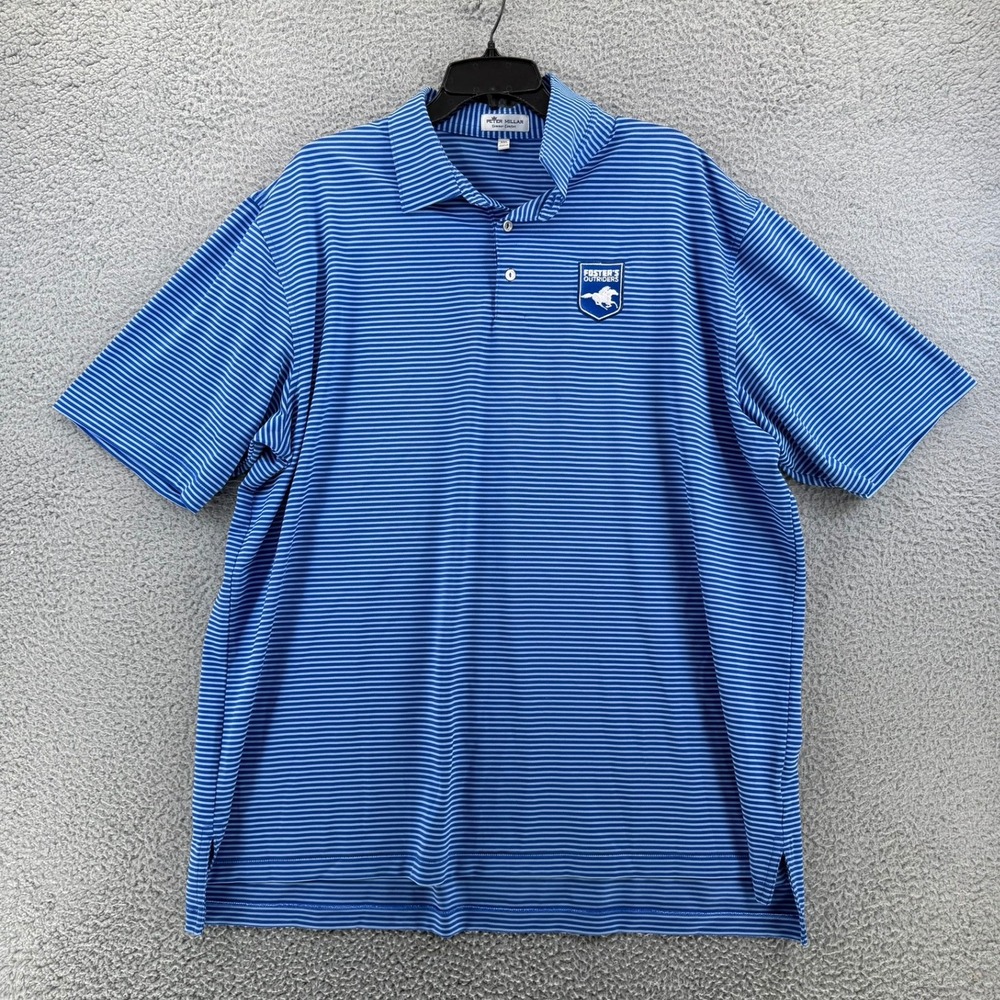 Peter Millar Summer Comfort Polo Shirt Mens XXL Blue Striped Fosters Outriders